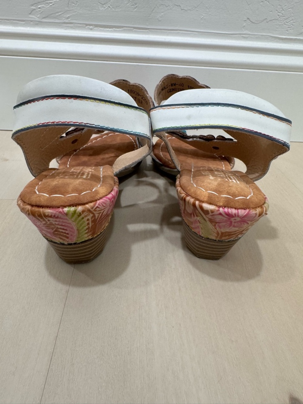 Spring Step White Multicolor Floral Leather Sandals - Picture 9 of 16
